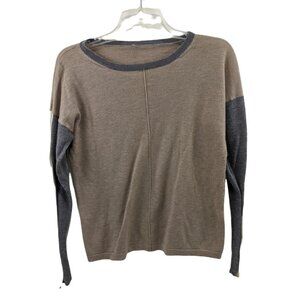 Colorblock Tan/Brown Knit Sweater Soft Lightweight Casual Pullover Top